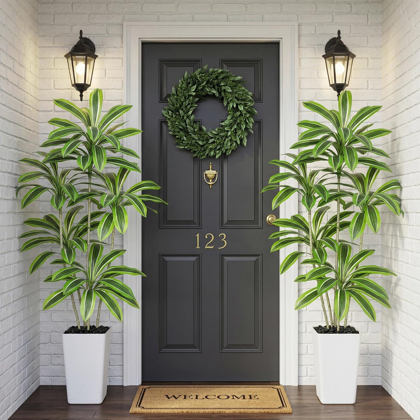 Artificial Yellow Dracaena Tree, 6FT Artificial Plants Indoor with White Tall Planter, Faux Yucca Silk Tree Fake Tropical Floor Plant in Pot, Fake Plants for Home Room Office Entryway Porch Decor