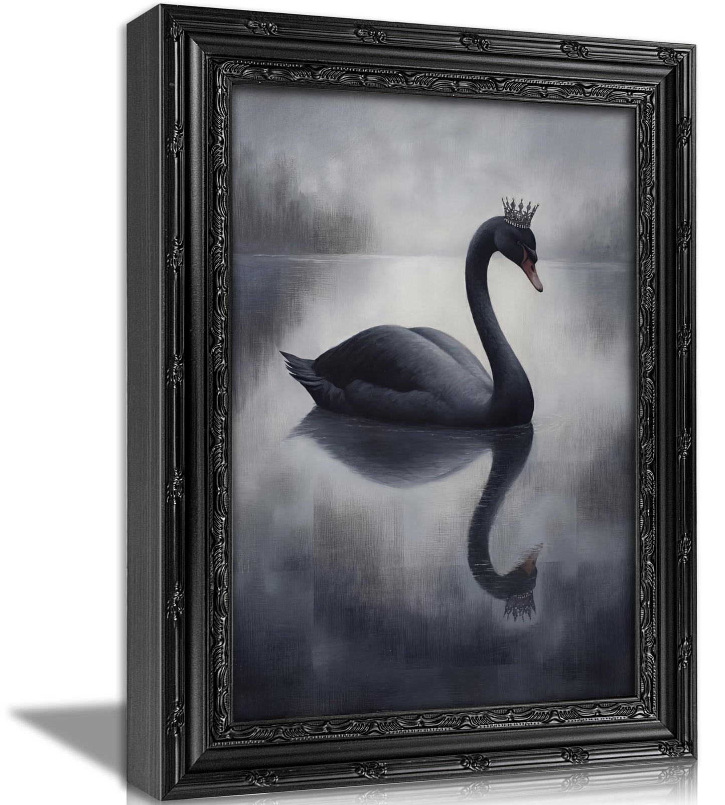 Black Framed Swan Canvas Wall Art, Gothic Moody Swan Print Picture, Black Cygnus Wall Decor, Elegant Gothic Dark Painting for Living Room Bathroom Bedroom Study Home Decoration