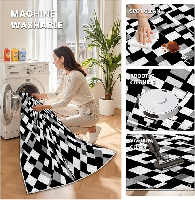 Black White and Grey Rug - Geometric Area Rug, Area Rugs 5x8, Modern Abstract Rugs, Irregular Block Splicing Carpet Washable Non Slip Home Decor Carpet for Living Room