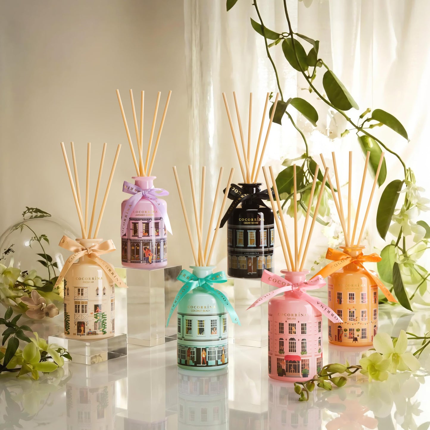 COCORRÍNA Reed Diffuser - Coconut Beach 6.76 fl oz Reed Diffuser with 8 Sticks Home Fragrance Bathroom Shelf Decor (Festive House Collection)