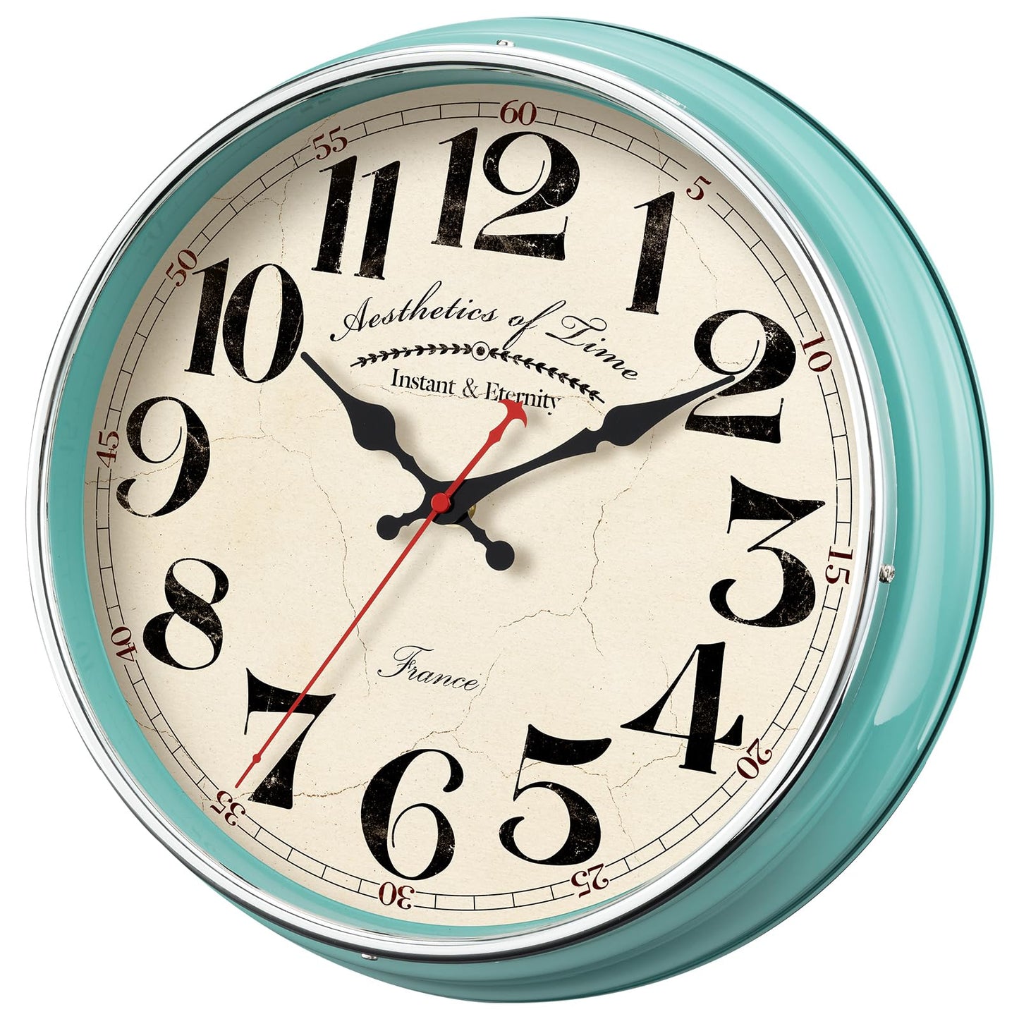 HYJOOY Countryside Wall Clock Metal 12.4" Vintage Retro Wall Clocks Silent Non Ticking Easy to Read for Living Room, Kitchen, Bedroom, Office, Bar(12.4" Turquoise)
