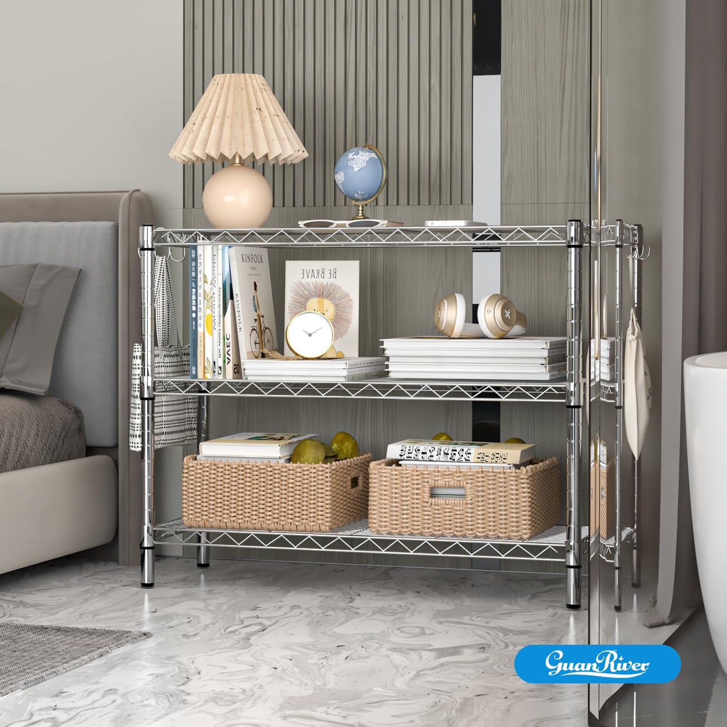 Guan River 3-Shelf Adjustable Metal Wire Shelving,Chrome,36"L x 14"W x 30"H