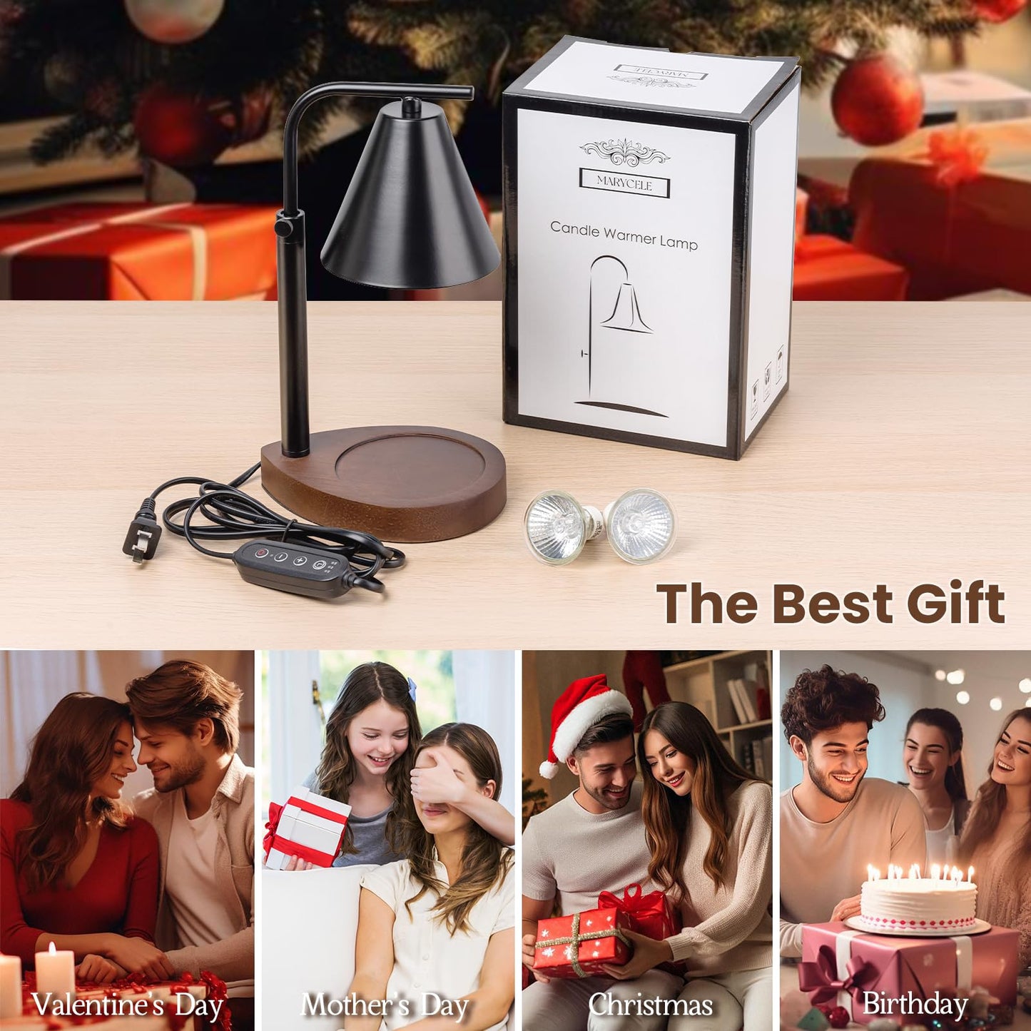 Marycele Black Candle Warmer Lamp with Timer, Height Adjustable Electric Lamp Candle Warmer, Black Home Room Decor Aesthetic, Birthday Gifts for Women Men