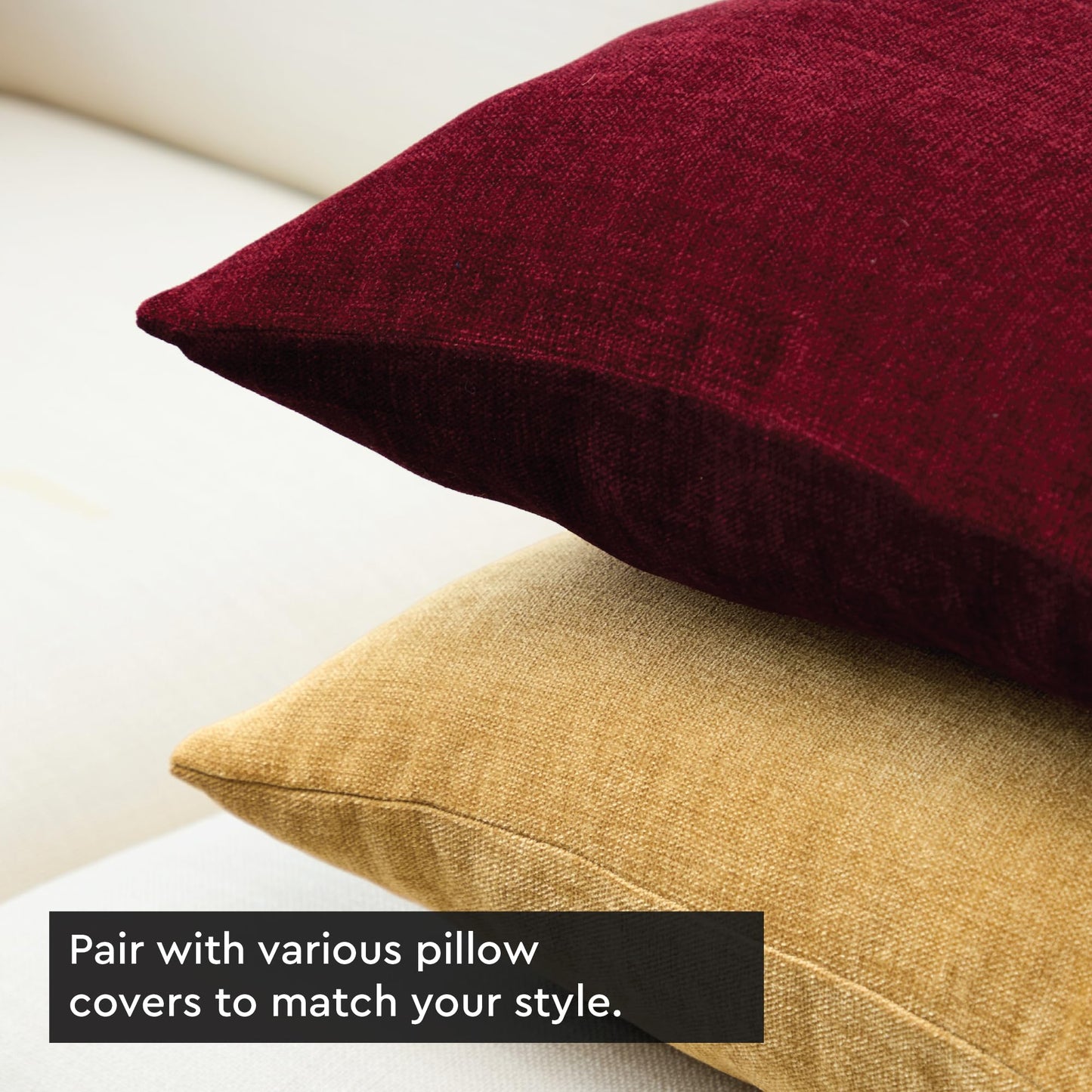 Encasa XO Thick Chenille Throw Pillow Covers Set of 2 | Mustard - (24"x24") (60x60 cm) | Decorative Accent Square Throw Pillow Cases for Couch, Home Decor, Sofa