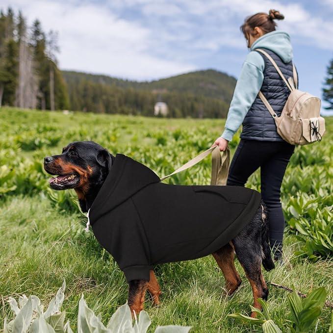 5XL Dog Sweaters for Large Dogs,Extra-Large Dog Hoodie,Cozy Fleece Interior Sweatshirt with Hood & Pocket,Leash Hole,Pet Clothes Sweater Hoodie for Large Dogs,Black&5XL