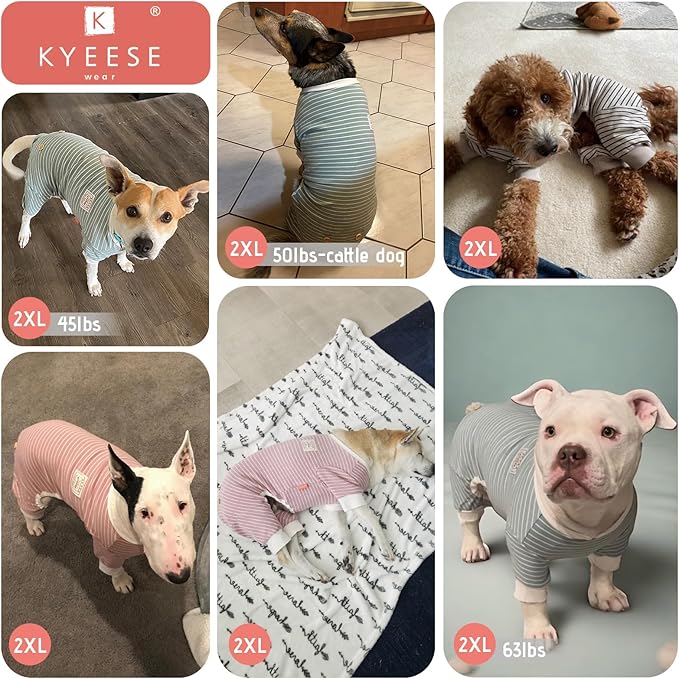 KYEESE Dog Pajamas Striped Clothes Pet PJS Lightweight Doggie Jammies 4 Legs Outfit Soft Dog Pajamas Cozy Pet Clothes Onesie Comfortable PJS for Medium Dogs Doggie Onesie,Purple Striped, XX-Large