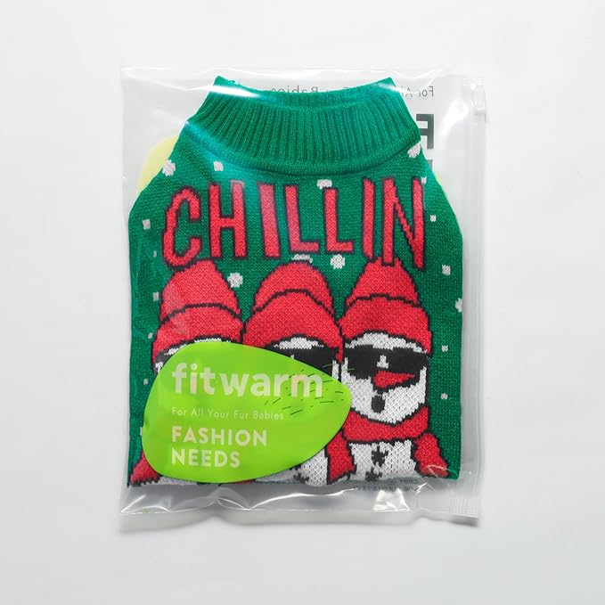 Fitwarm Chillin with My Snowmies Dog Ugly Christmas Sweater, Winter Dog Clothes for Small Dogs Girl Boy, Pet Holiday Sweatshirt, Xmas Snowman Outfit, Green, Red, White, XXL