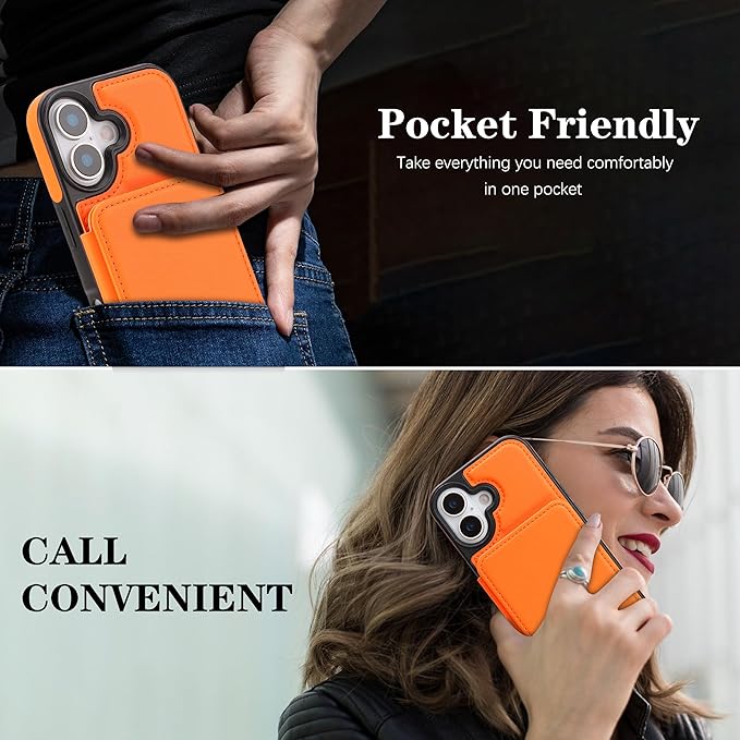 GUERNICA for iPhone 17 (6.1") Case Wallet with Card Holder, RFID Blocking Leather Protection, Shockproof Women Men Phone Case for Apple 17, Orange