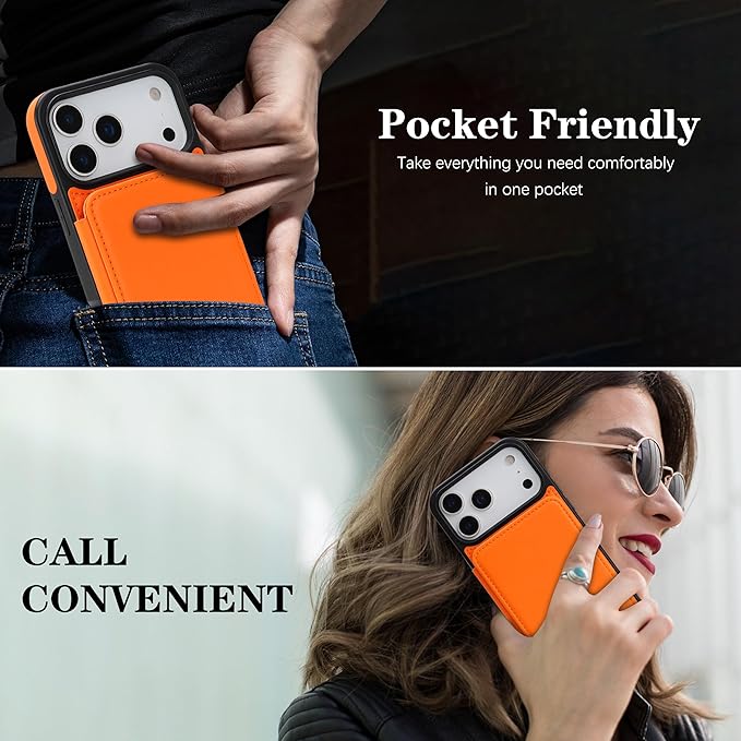GUERNICA for iPhone 17 Pro (6.3") Case Wallet with Card Holder, RFID Blocking Leather Protection, Shockproof Women Men Phone Case for Apple 17 Pro, Orange