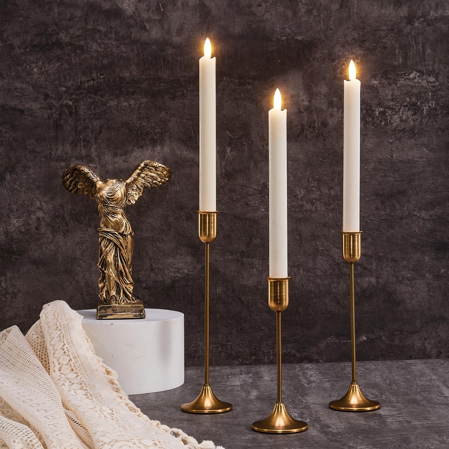 Brass Gold Candlestick Holders Set of 6, Metal Taper Candle Stick Holder