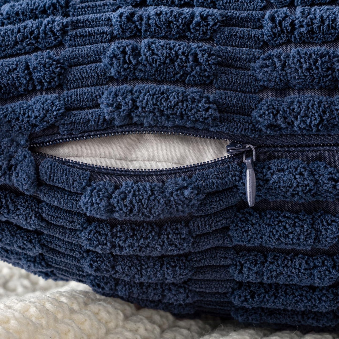 MIULEE Pack of 2 Corduroy Decorative Throw Pillow Covers 20x20 Inch Soft Boho Striped Pillow Covers Modern Farmhouse Home Decor for Summer Coastal Sofa Living Room Couch Bed Dark Blue