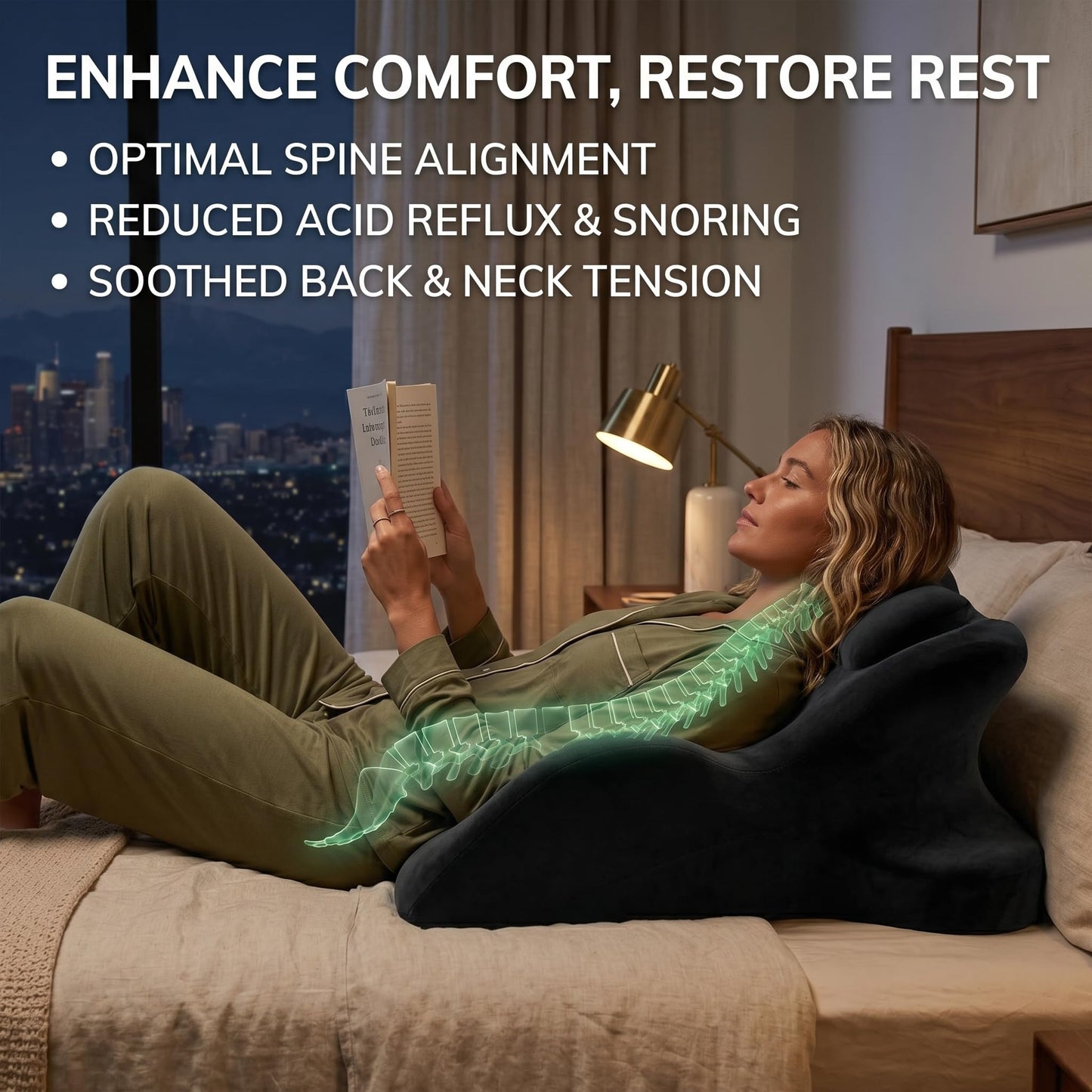Couples Pillow, Ergonomic Memory Foam Wedge Pillow with 27° Support, Intimacy Positioning Cushion for Better Comfort & Alignment, Multi-Purpose Pillow for Reading, Lounging & Relaxing, Washable Cover