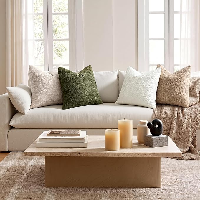 ANRODUO Pack of 2 Textured Boucle Throw Pillow Covers Soft White Decorative Accent Solid Pillow Cases Cozy Modern Couch Cushion Case for Chair Sofa Bedroom Living Room Spring Home Decor, 20 x 20 Inch