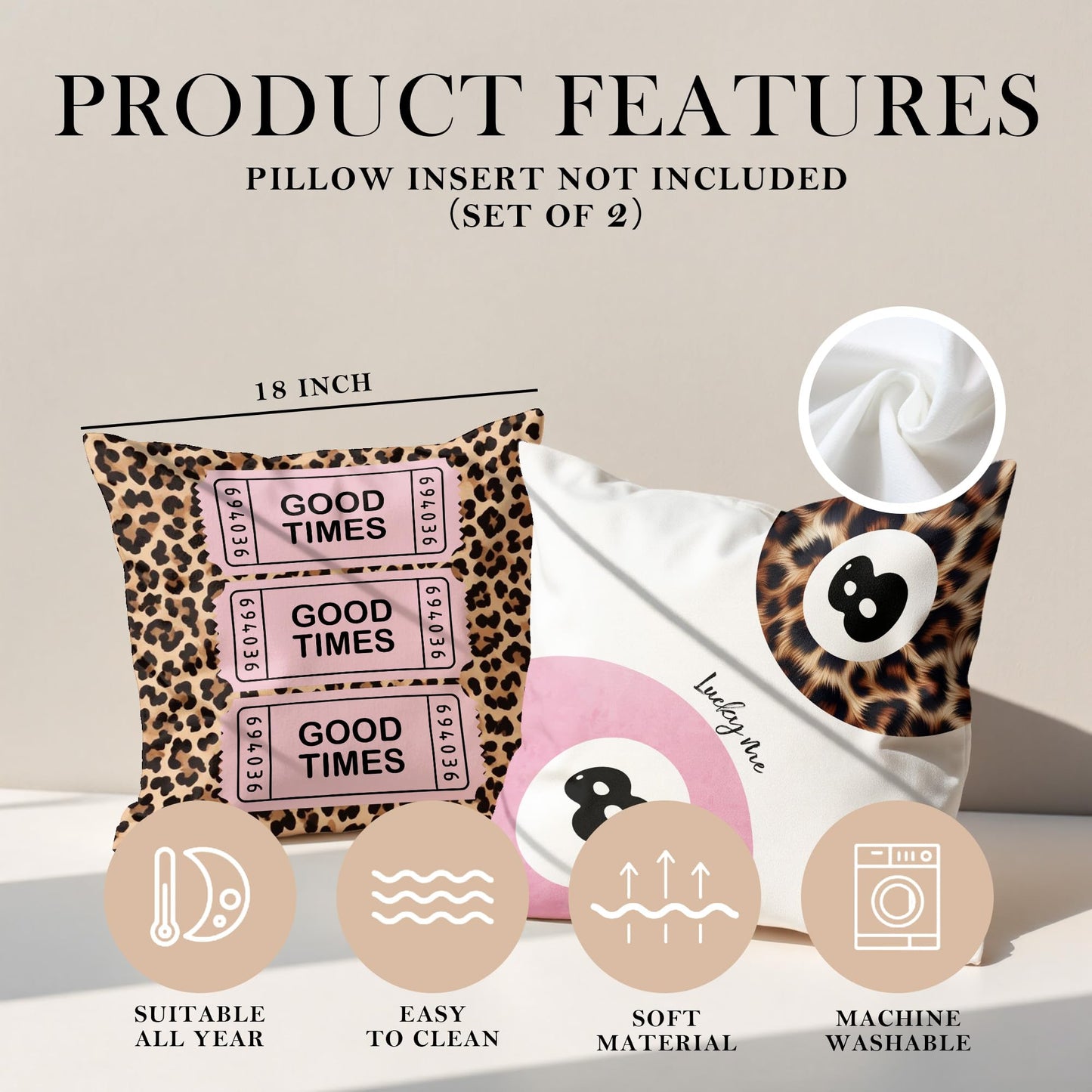 GTYNU Trendy Funky Cheetah Pink Y2K Luck 8 Ball Throw Pillow Covers 18x18 Set of 2,Cheetah Leopard Lover Gifts for Women,Coquette Preppy Pillow Covers for Girls Room Dorm Apartment Decor,(613)