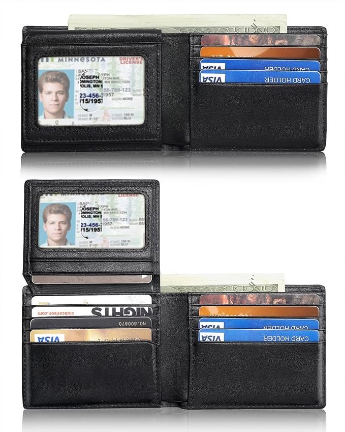 Mens Wallet With AirTag Holder, Bifold Leather RFID Blocking 1-2 ID Windows 12-13 Card Holders, Gift Box and Screen Protector Included, AirTag Not Included