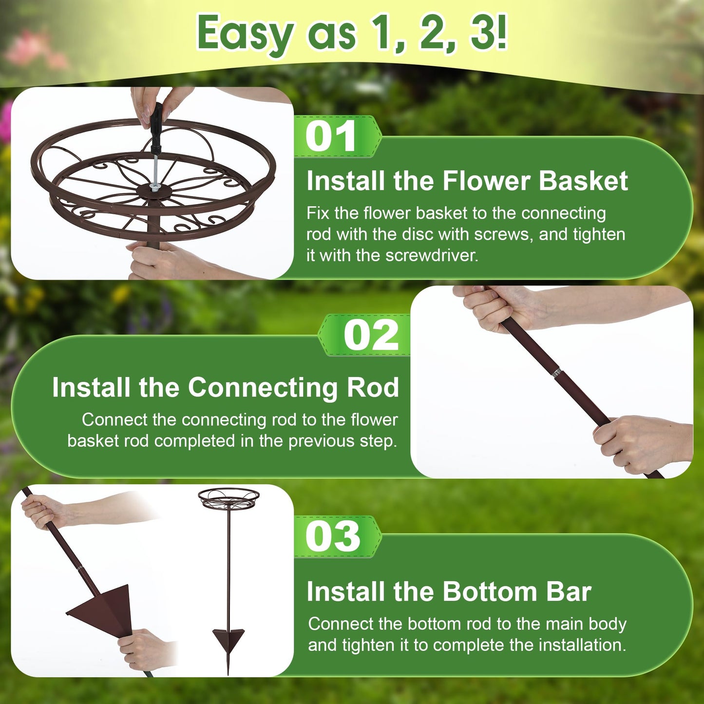 Tellingyou 2 Pack Adjustable Outdoor Flower Pot Stand, Metal Outdoor Plant Stands, Spring Summer Versatile Plant Stand Garden Stake for Display Plants, Elegant Solution for Landscaping Decor (Brown)