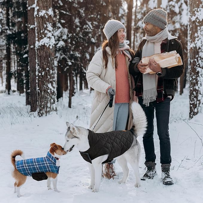 Kuoser Warm Dog Coat, Waterproof Dog Jacket for Extra Large Dogs, Adjustable Durable XXL Doggie Winter Coat Reversible Puppy Cold Weather Apparel from Small to Large Breed, Blue XXL