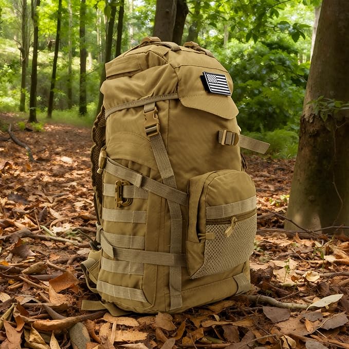 AUMENTAR 50L Tactical Backpack for Men and Women, Water-Resistant Molle Rucksack, Large Military Assault Pack for Hiking, Hunting, Camping, Gym & Outdoor Survival Khaki
