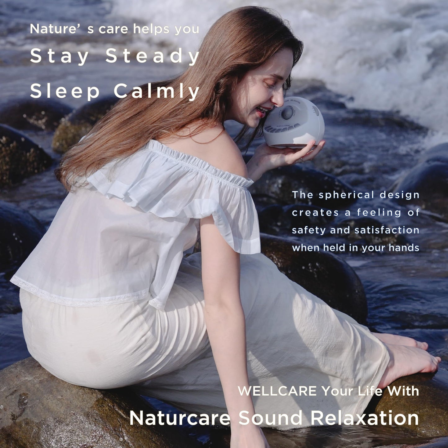 WELLCARE - Naturcare Sound Relaxation: White Noise & 7 Nature Sound Machine, Sleep Aid for Babies, Kids & Adults, Stepless Volume Control, Timer, Dual Power (Adapter or Batteries, Both Not Included)
