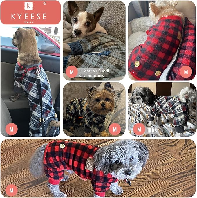 KYEESE Dog Pajamas Comfy Pet Clothes Velvet Doggie Jammies Plaid Dog Pajamas for Small Dogs Boy Girl Stretchy Onesie Lightweight Pjs Soft Coat,Blue, Medium