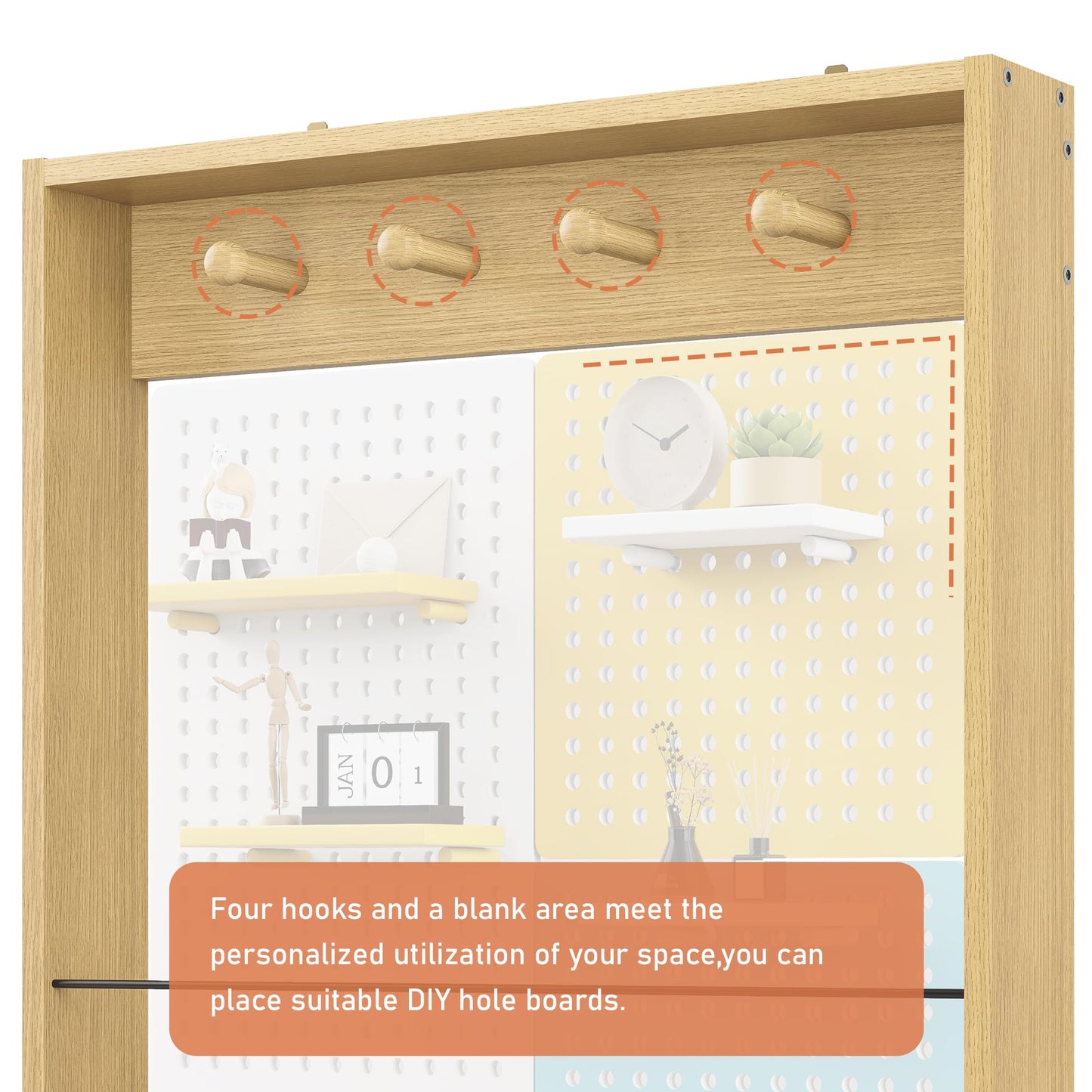 FerniTry Behind The Door Bookshelf Kids,Wooden Behind Door Bookshelf, 5-Tier Bookcase Book Shelf Space-Saving Organizer Storage for Toys and Story Books Wall Mount Shelves with Hooks(Oak)