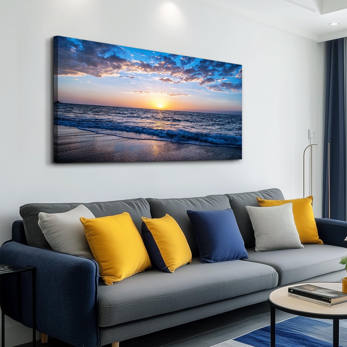 hyidecorart Wall Art Moon Sea blue Ocean Landscape Paintings Bedroom Canvas Art Print wall art for living room Paintings for Wall Decor and Home Decor (20 x 40inch x 1pcs)