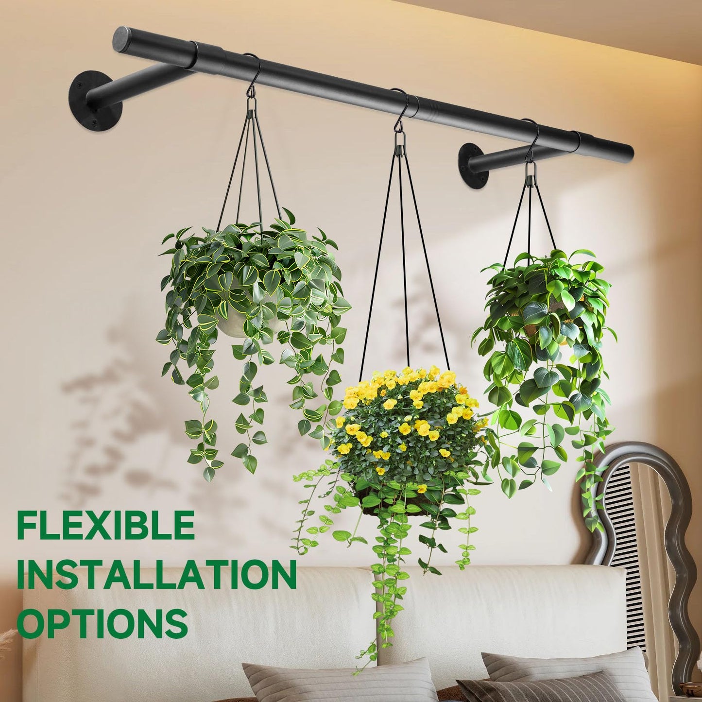 Uoveya 2 pcs Hanging Planters Rod – Plant Hanger Indoor for Window Ceiling, Hanging Plant Shelf for Wall Planter House Plants, Plant Shelves Metal Holder Bar 47.5In (Pots, Plants, Chains not Included)