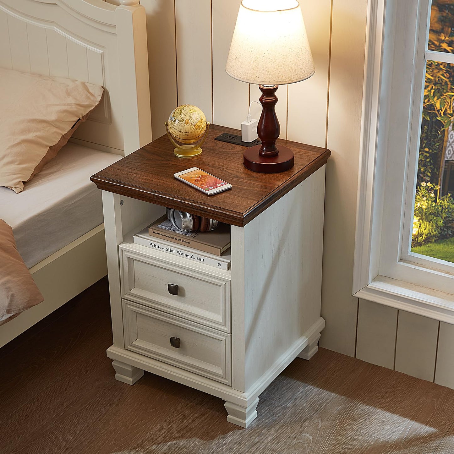 SAVOR LIFE Farmhouse Dresser and Nightstand Sets 4 Piece, 5/7 Drawer Dresser & 2 Drawer Nightstand Set, Rustic Wood Bedroom Furniture Set for Home, Bedroom, Hallway, White