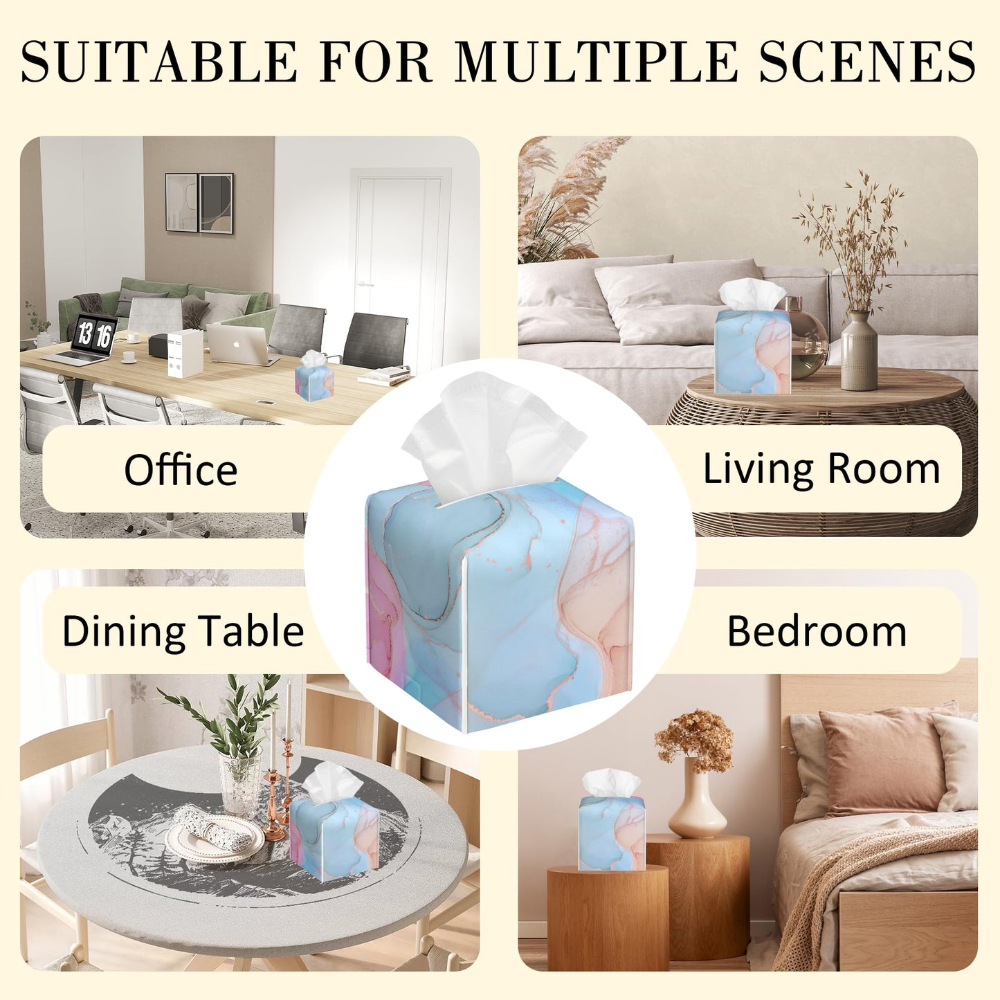 POIUBLE Fluid Art Tissue Box Holder Pink and Blue Marble Tissue Box Cover Square Leather Tissue Holder Organizer Portable Decorative Facial Paper Case for Home Office Bathroom Vanity Countertop
