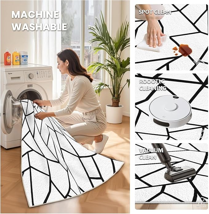 White and Black Rug - Black and White Rug, Area Rugs 5x8, Modern Abstract Rugs for Living Room Bedroom, Irregular Polygon Geometric Carpet Washable Non Slip Home Decor