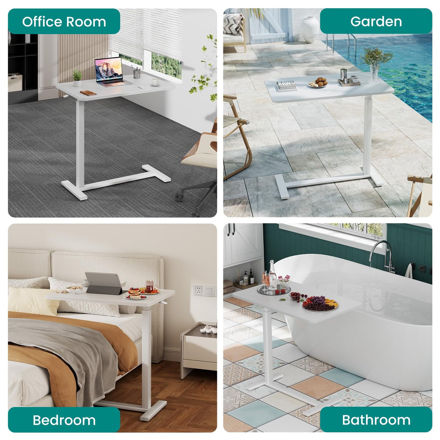 OLIXIS Overbed Bedside Table, Adjustable Hospital & Home Use Bed Table with Wheels, Rolling Laptop Tables, Mobile Standing Desk, Sturdy & Space Saving Design, Rust