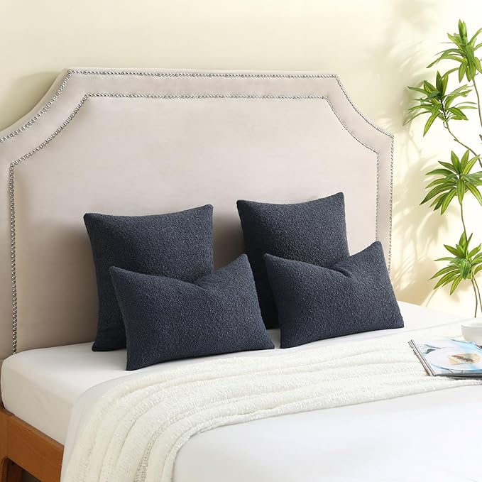 FUTEI Pack of 2 Navy Blue Decorative Throw Pillow Covers 20x20 Inch Soft Cozy Solid Boucle Textured Cushion Case,Modern Home Decor for Couch Bed Living Room