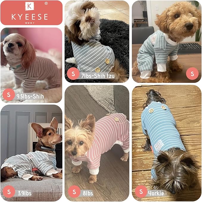 KYEESE Dog Pajamas, Soft 4 Legs Doggie Jammies, Striped Velvet Fleece Dog PJS, Pet Jumpsuit Puppy PJS, Soft Pajamas Stretchable Outfit, Cozy Onesie Sleepwear,Navy Blue Striped, Small