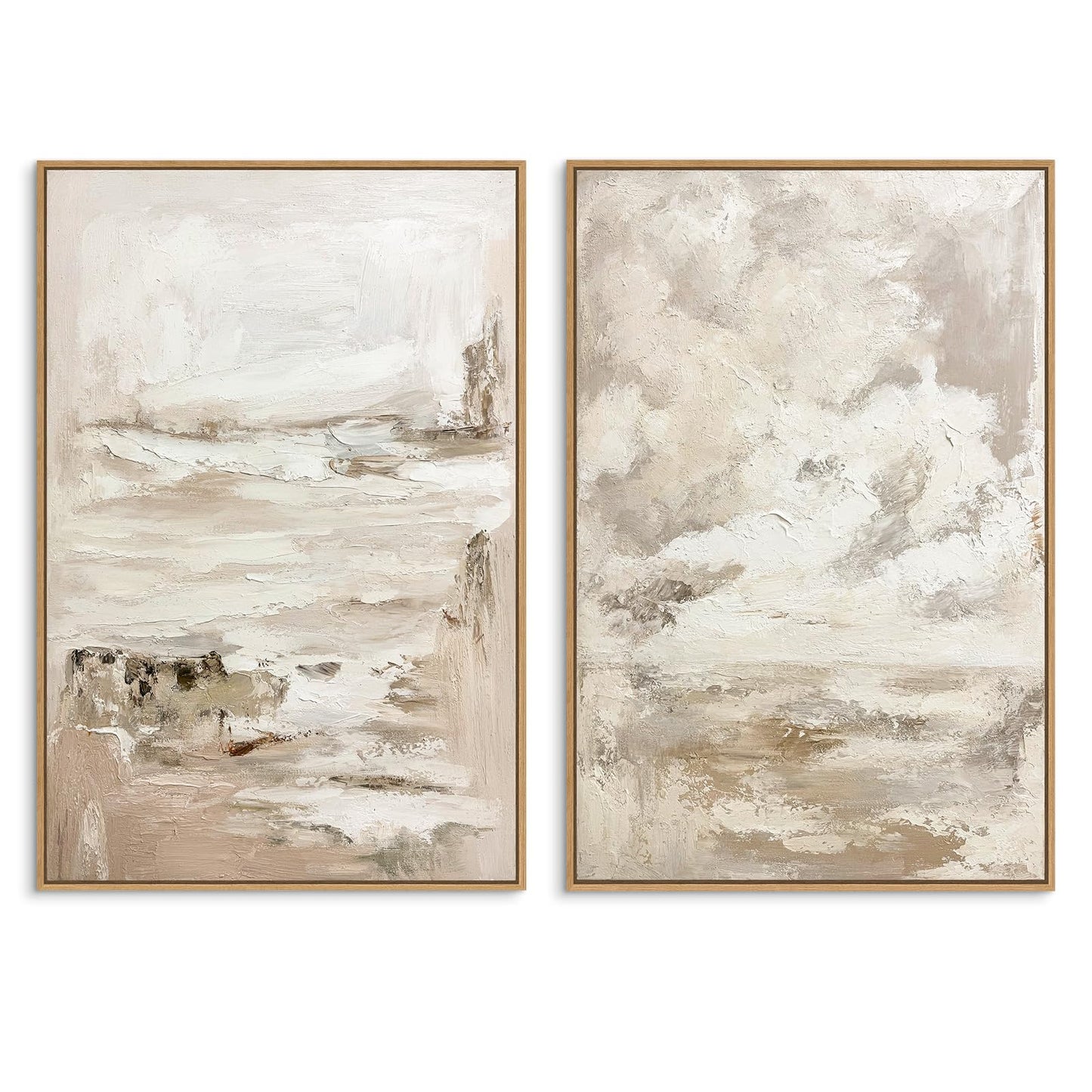 SAFERRYHOME Abstract Landscape Sky Hand Painted Wall Art, Large Textured Neutral Framed Canvas Wall Decor, Modern Minimalist Illustrations Painting Artwork for Home Office Living Room, 24"x36"x2