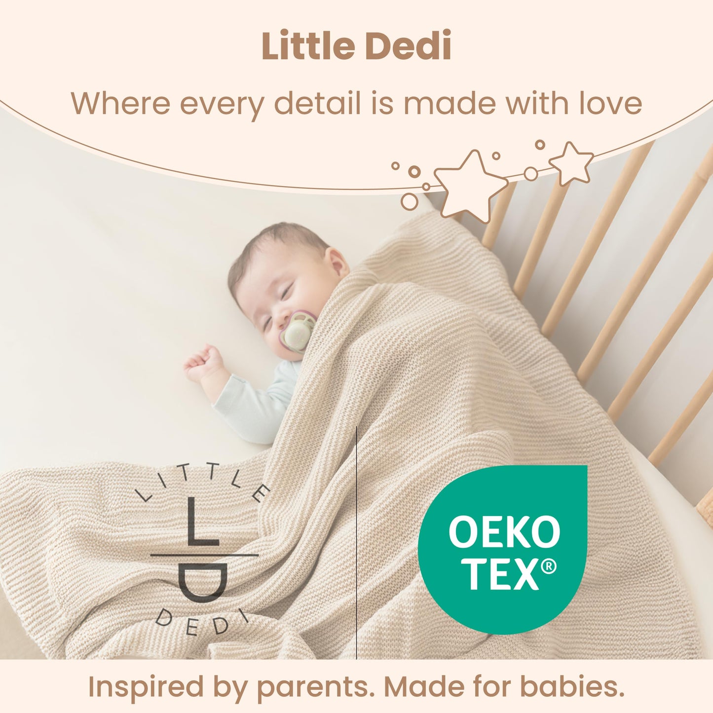 Little Dedi Soft Knit Baby Blanket 30x40 in, Stone – Oeko-Tex Certified, Breathable Swaddle & Receiving Blanket for Newborns, Crib & Stroller, Machine Washable