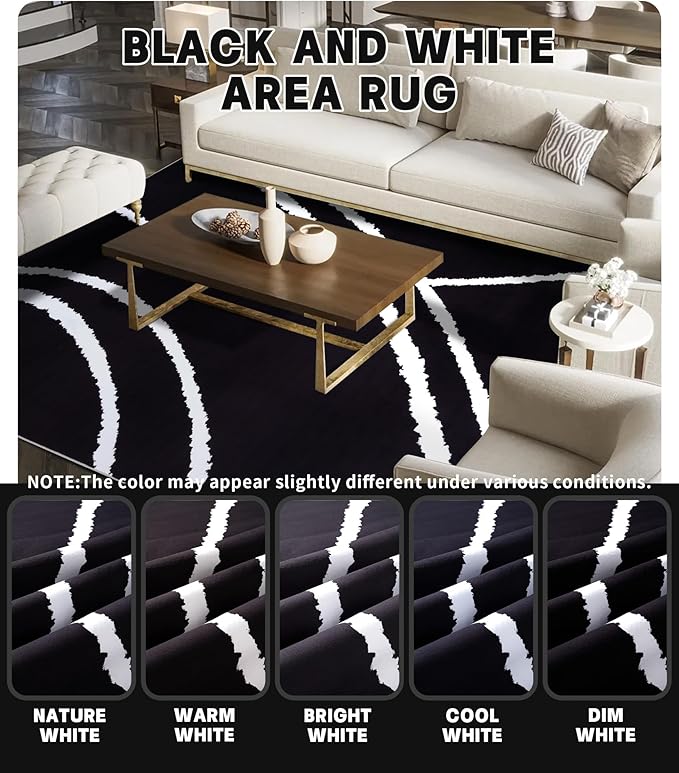 YIHOUSE Black Modern Area Rug 5x7,Abstract Rugs for Bedroom,Minimalist Striped Rug,Black and White Geometric Rug,Dark Washable Area Rugs 5x7 Non Slip Throw Rugs for Bedroom,Office