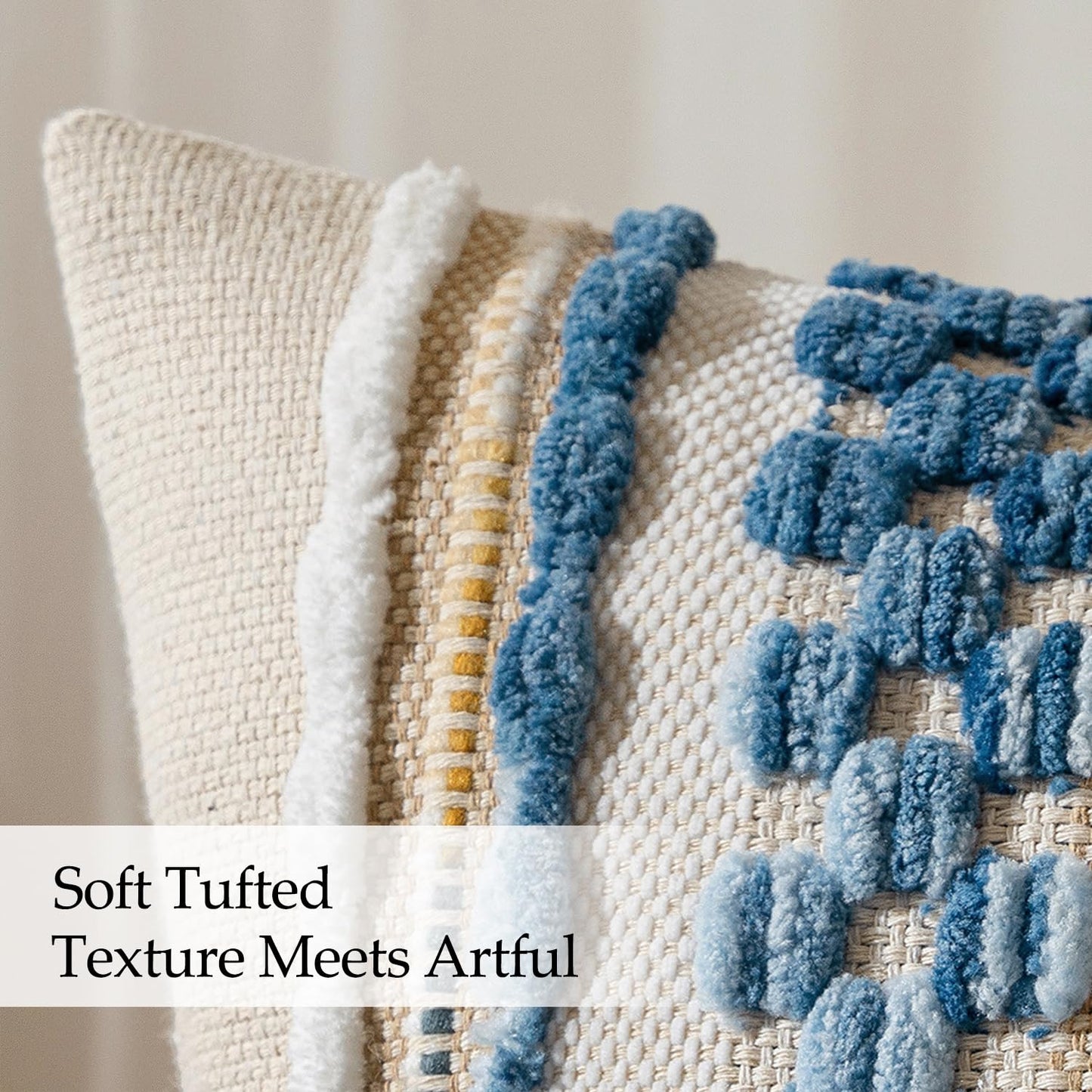 ANRODUO Pack of 2 Boho Decorative Throw Pillow Covers 18x18 Farmhouse Cushion Case Striped Chenille Pillow Cases Coastal Throw Pillows Accent Neutral Pillowcase for Sofa Couch Bed, Sky Blue Stripe