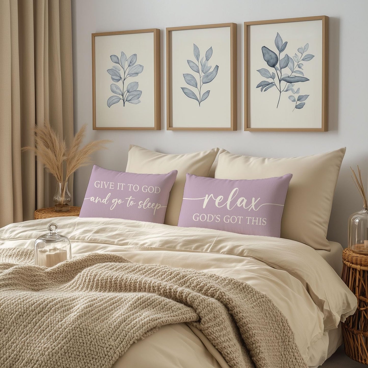 HERHOME Dusty Lavender Purple Pillow Covers 12x20 Inch Set of 2 – Christian Gifts for Women – Give It to God and Go to Sleep/Relax God’s Got This – Decorative Lumbar Case for Girls’ Room