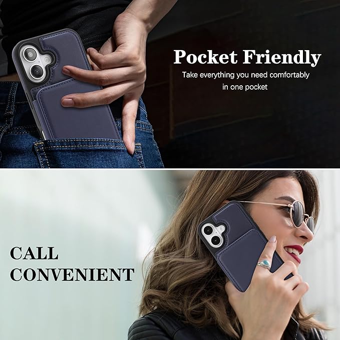 GUERNICA for iPhone 17 (6.1") Case Wallet with Card Holder, RFID Blocking Leather Protection, Shockproof Women Men Phone Case for Apple 17, Blue