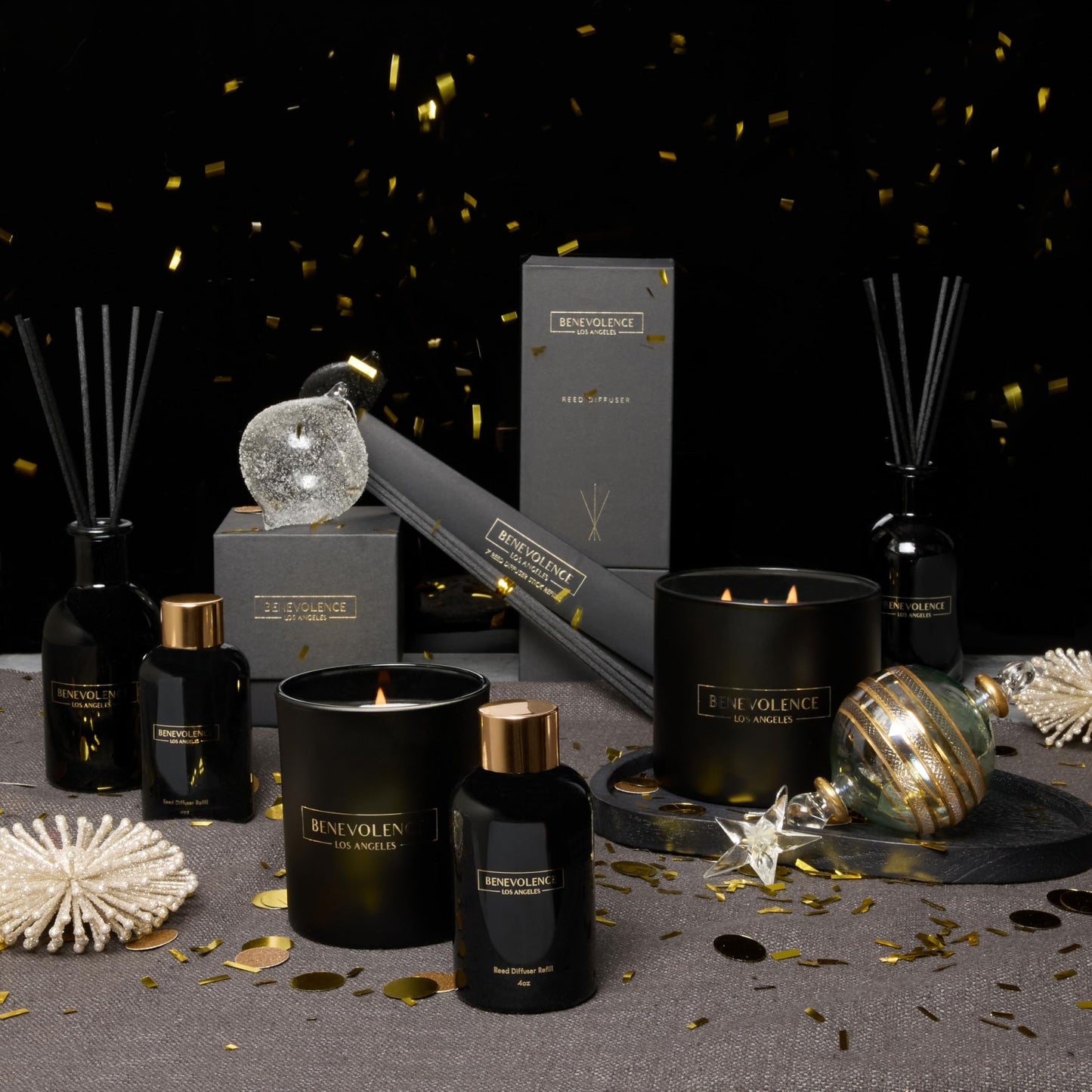 Benevolence LA Premium Lavender & Eucalyptus Reed Diffuser Set – Essential Oil Diffuser for Home & Bathroom – Up to 120-Day Fragrance with Rattan Sticks & Gift Box – Charcoal Glass Room Décor