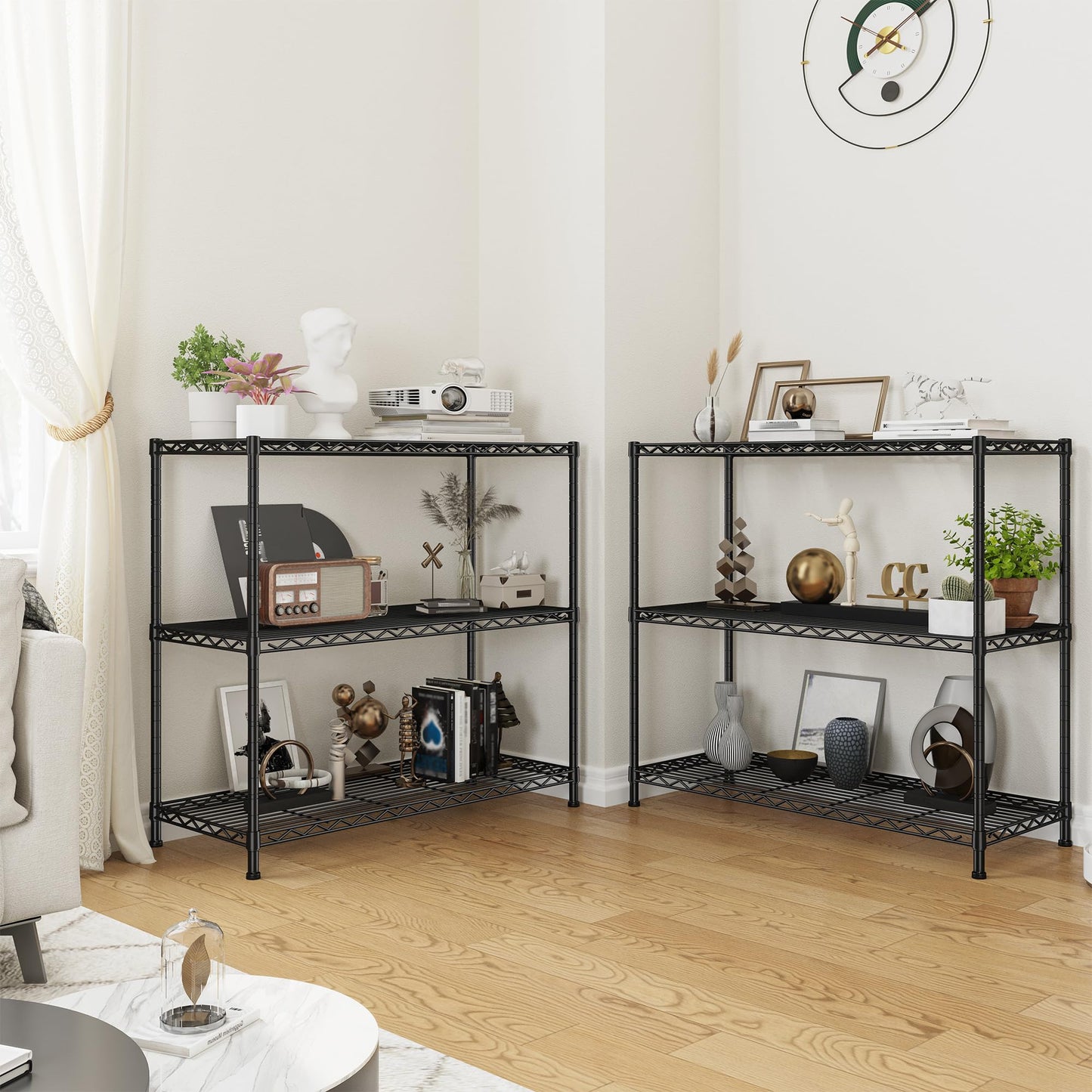 DurayLoly 35.6" W Storage Shelves, 3 Tier Adjustable Metal Shelving Unit Heavy Duty Steel Wire Rack for Kitchen,Laundry,Pantry,Office,Garage, Closet,Black(35.6" Wx14"Dx35.6"H)