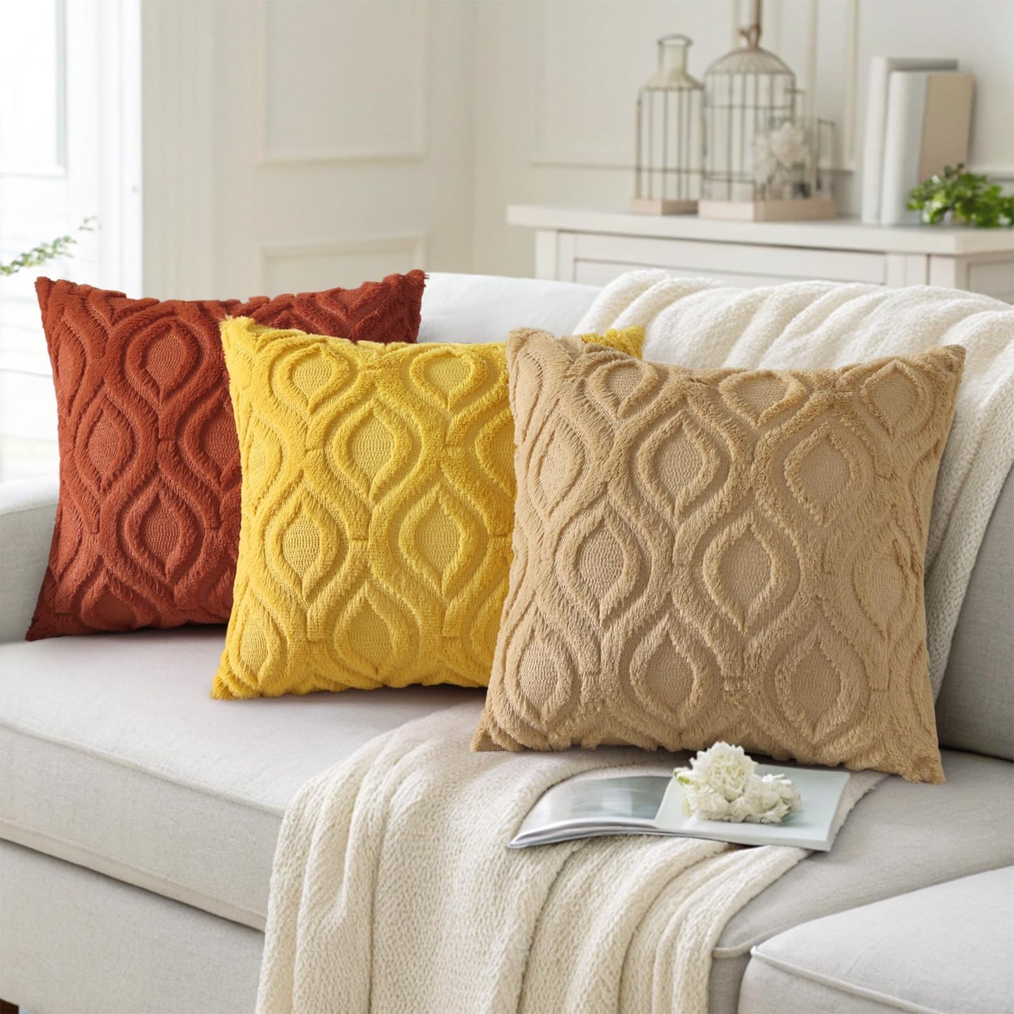 decorUhome Throw Pillow Covers 12x20 Inch Set of 2, Soft Plush Faux Wool Light Brown Khaki Solid Couch Pillow Covers, Accent Farmhouse Neutral Rectangle Pillow Cases for Sofa Bed Living Room