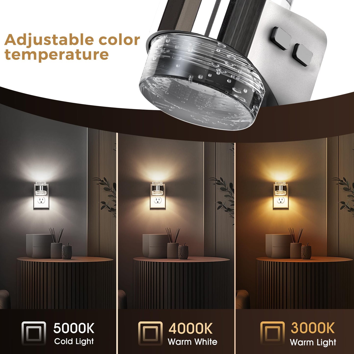 L LOHAS LED Night Lights Plug into wall, 2 Pack Soft Light Night Light with Adjustable Brightness, Plug in Night Light with Auto Light Sensor