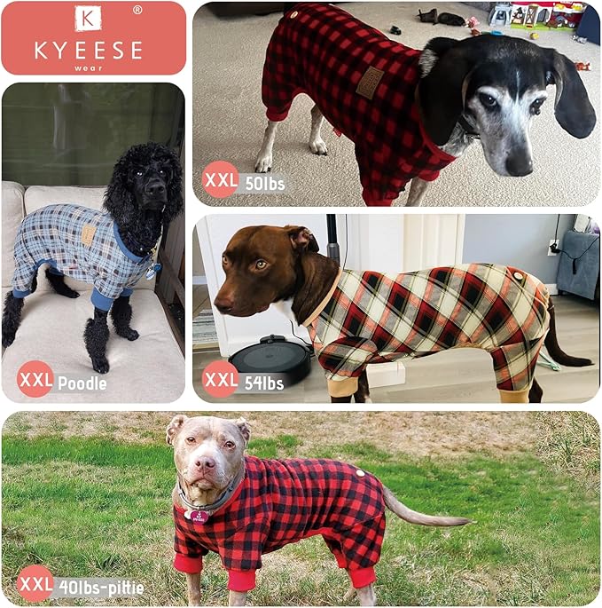 KYEESE Dog Pajamas Velvet Dog Pajamas for Large Dogs Comfy Pet Costume Stretchy Pet Jammies Soft Dogs Clothes Red Buffalo Check Pet Pjs Velvet Pets Onesie Warm Pets Outfit,XXXL