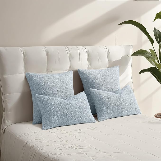HAUSSY Set of 2 26x26 Decorative Throw Pillow Covers, Soft Cozy Euro Pillow Shams Textured Boucle, Home Decor for Couch Bed Living Room, Dusty Blue