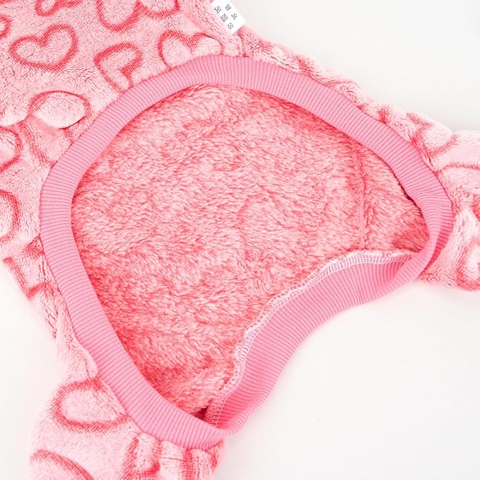 XPUDAC Dog Pajamas Heart Fleece Dog Sweater Winter Puppy Clothes for Small Medium Dogs Girl Pet Holiday Clothes Doggie Outfits for Valentines Day, XS