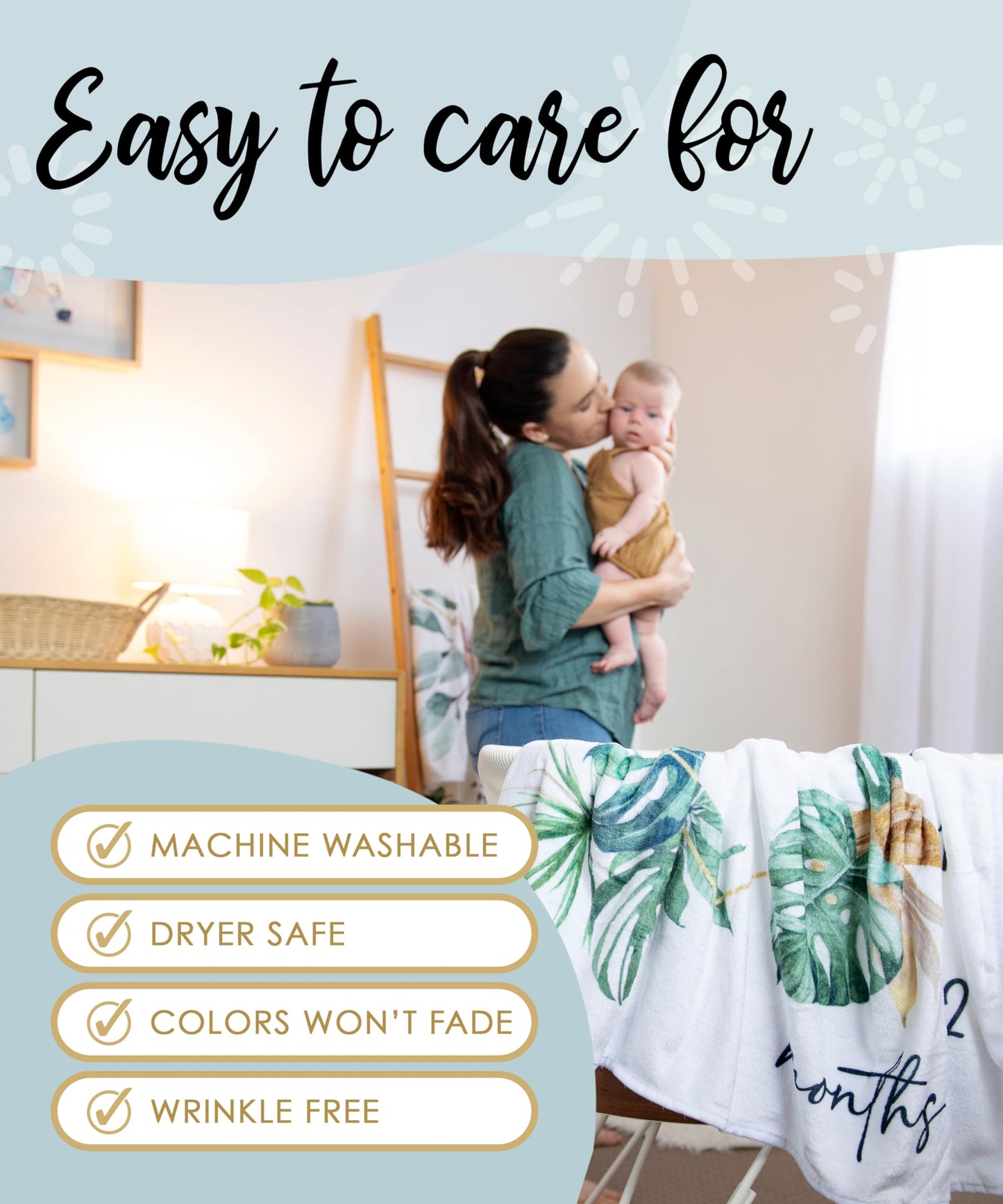 Baby Monthly Milestone Blanket for Boys and Girls - Soft Thick Fleece 46"x46" - Perfect Photo Growth Chart for First 12 Months - Extra Cozy for Pictures, Creating Monthly Memories - Tropical Design