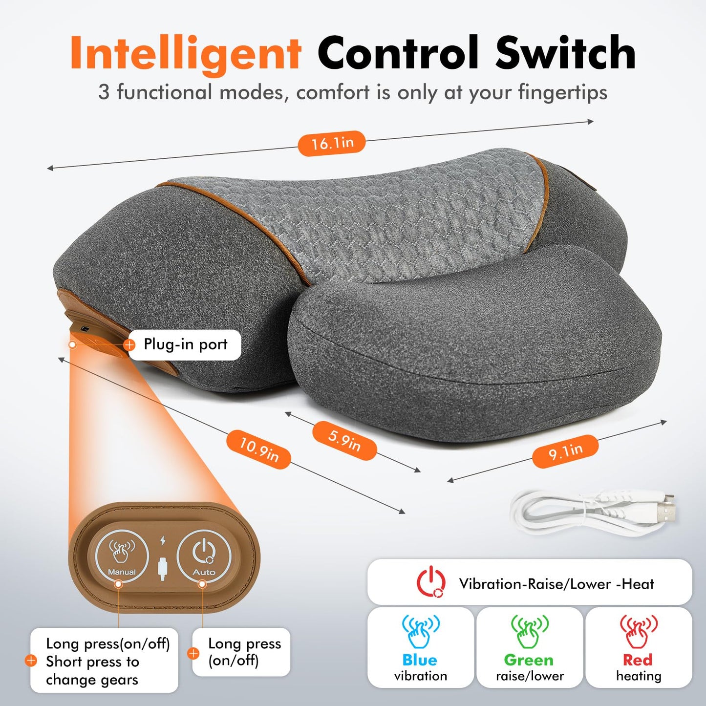 Cordless Electric Neck Massager Pillow for Pain Relief Deep Tissue, 3-in-1 Rechargeable Neck Cervical Traction Device with Heat, Massage, Stretch, Ergonomic Neck Shoulder Relaxer Gifts for Women