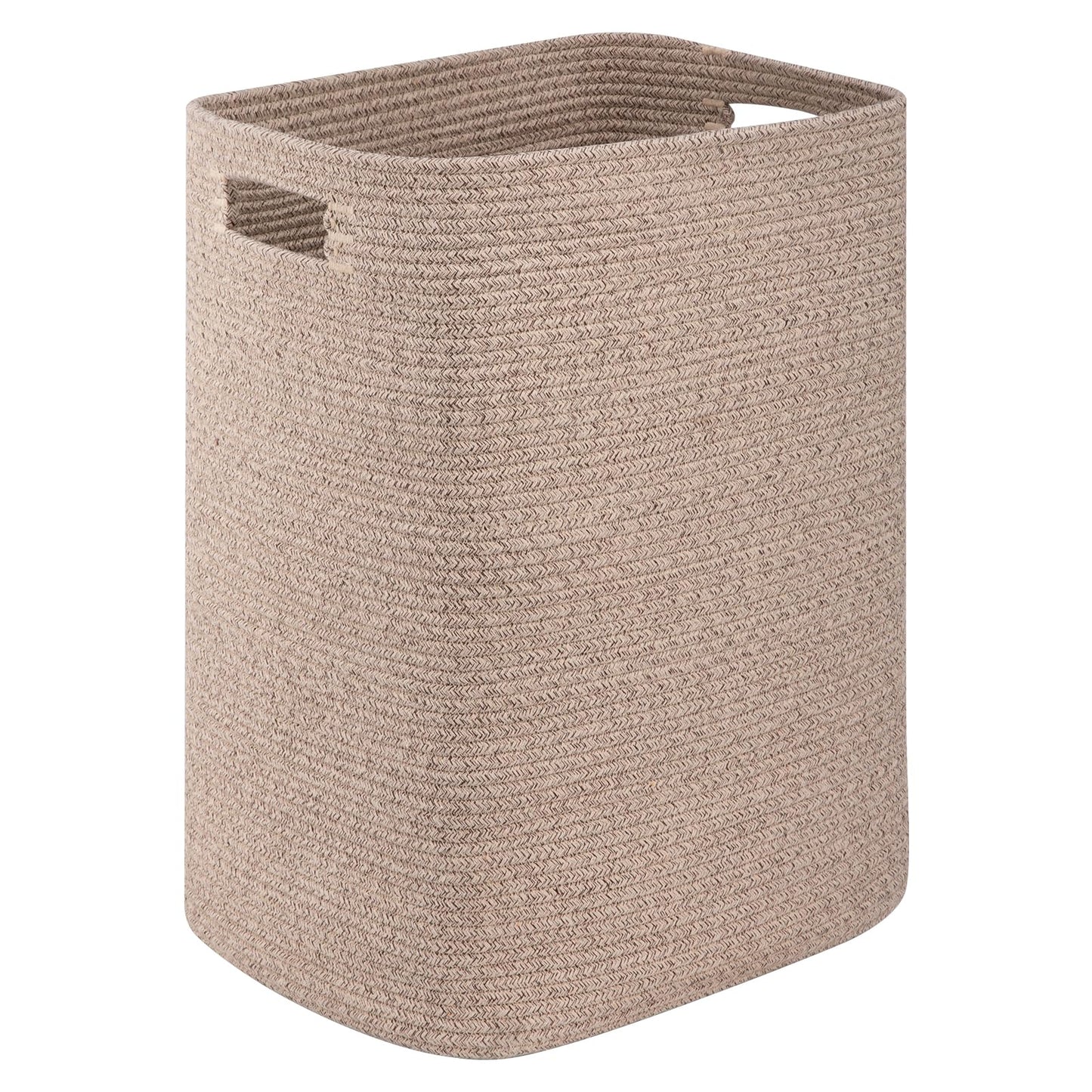 OIAHOMY Laundry Hamper, Rectangle Cotton Laundry Basket with Handles, Large Blanket Basket for Living room, Woven Decorative Storage for Toys,Clothes,Pillows-16x13x22in-Brown variegated