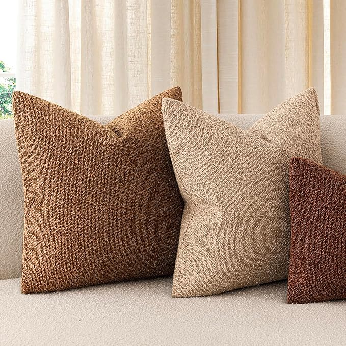 Foindtower Decorative Textured Boucle Throw Pillow Covers Accent Solid Pillow Cases Neutral Soft Cozy Couch Cushion Case for Chair Sofa Bedroom Living Room Home Decor 22x22 Inch,1PC,Hazel Brown